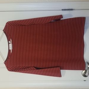 Denim & Co. Top Size XS 3/4 Sleeve Striped Bateau Tunic Burnt Orange